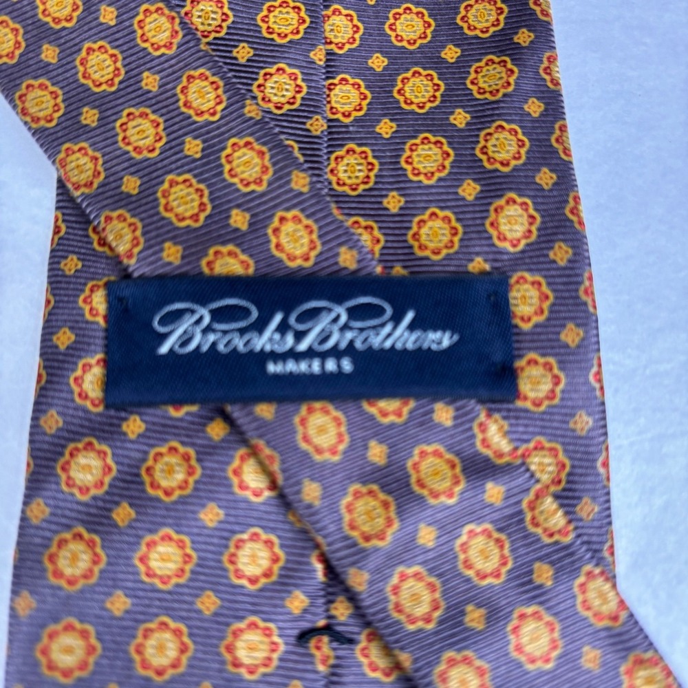 Brooks Brothers Makers Mens Tie Grey Orange Floral Silk